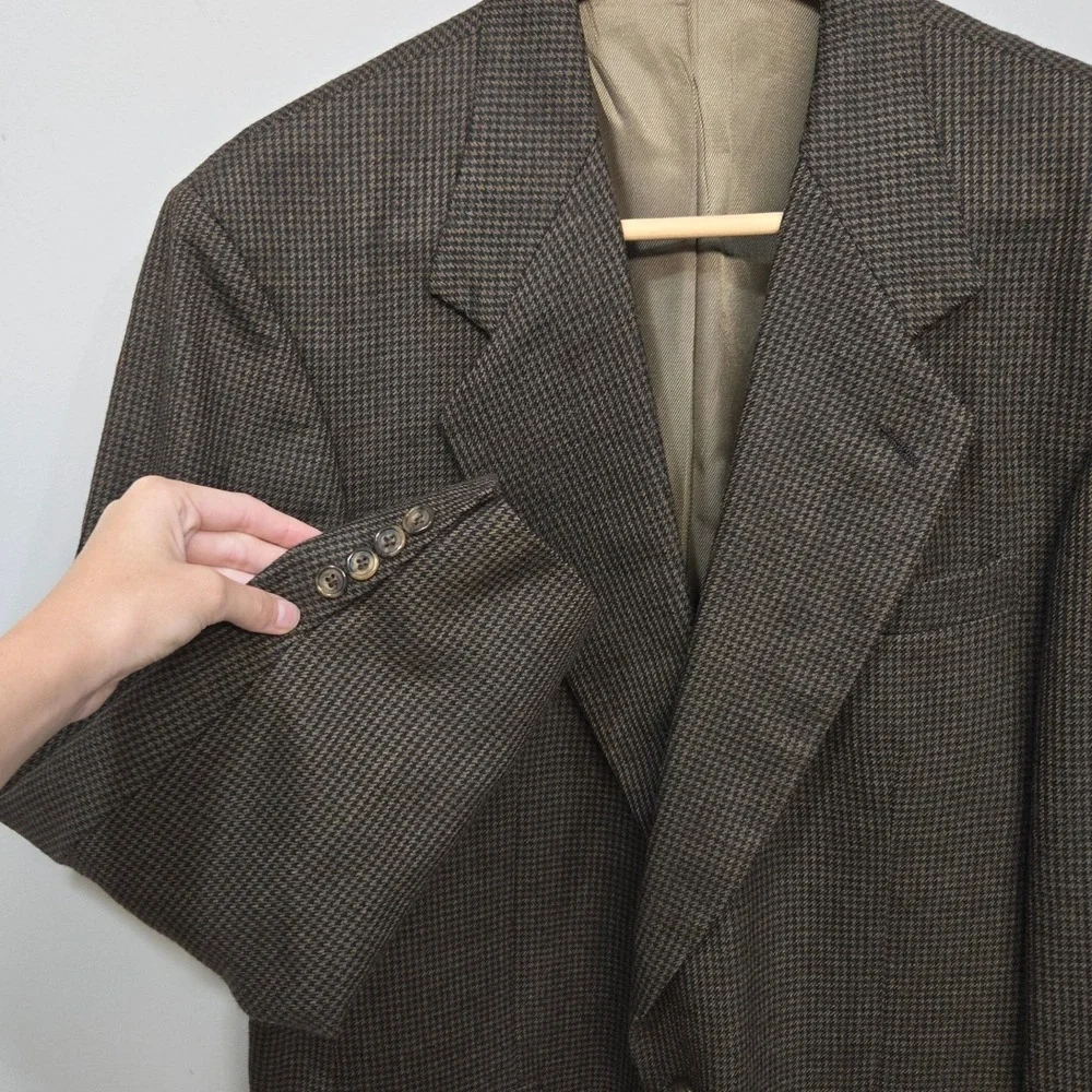 Oscar De La‎ Renta Wool Sport Coat Men 42L Brown Houndstooth Blazer Ivy Preppy